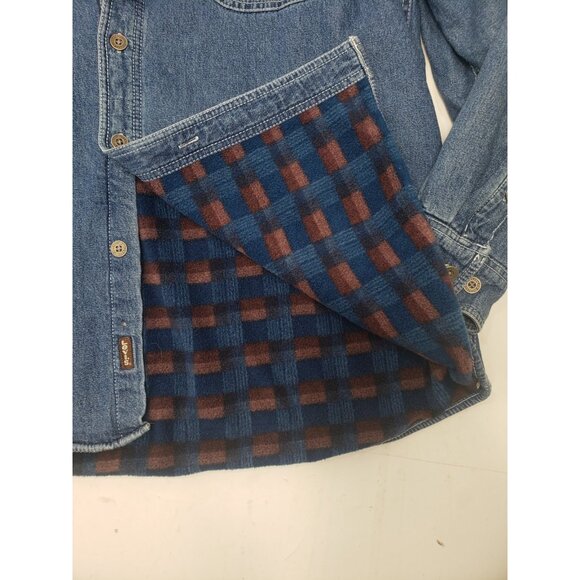 Levi Strauss Jacket Mens XL Blue Denim Fleece Lined Workwear Western Button - Picture 5 of 13